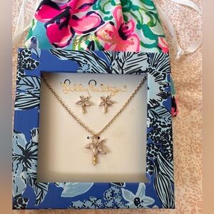 Lilly Pulitzer Gold Palm Necklace and Earring Set